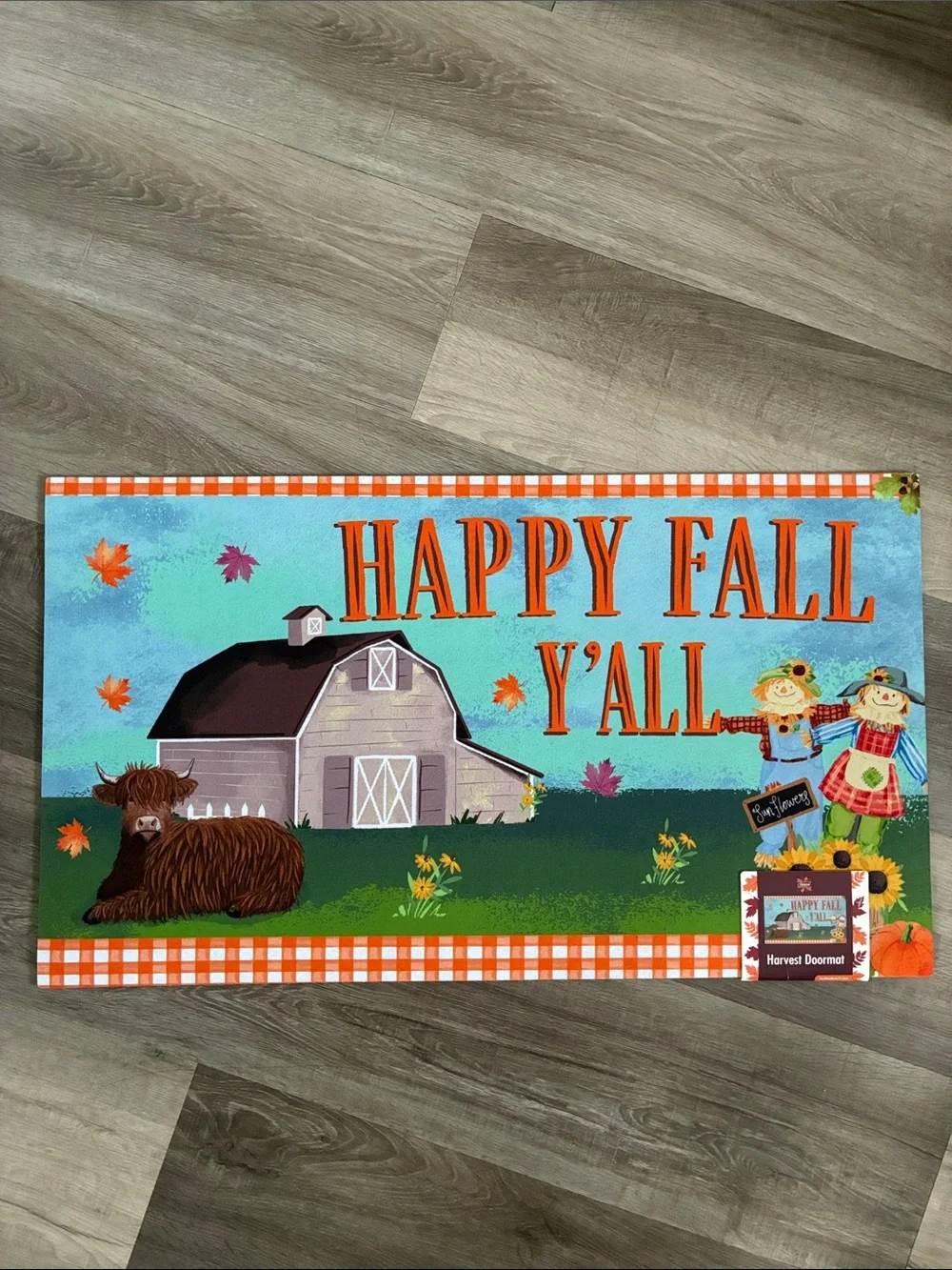 NWT- Happy Fall Y'all- Fall Harvest Doormat with Anti Skid Rubber Back 16x28